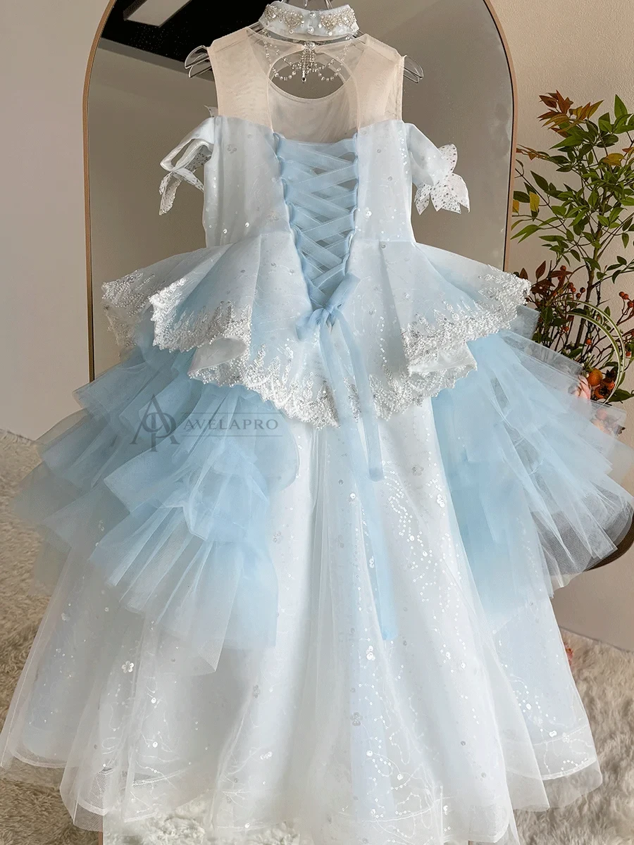 Blue Princess Girl Dress Beaded Birthday Pageant Party Gow