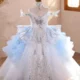 Blue Princess Girl Dress Beaded Birthday Pageant Party Gow