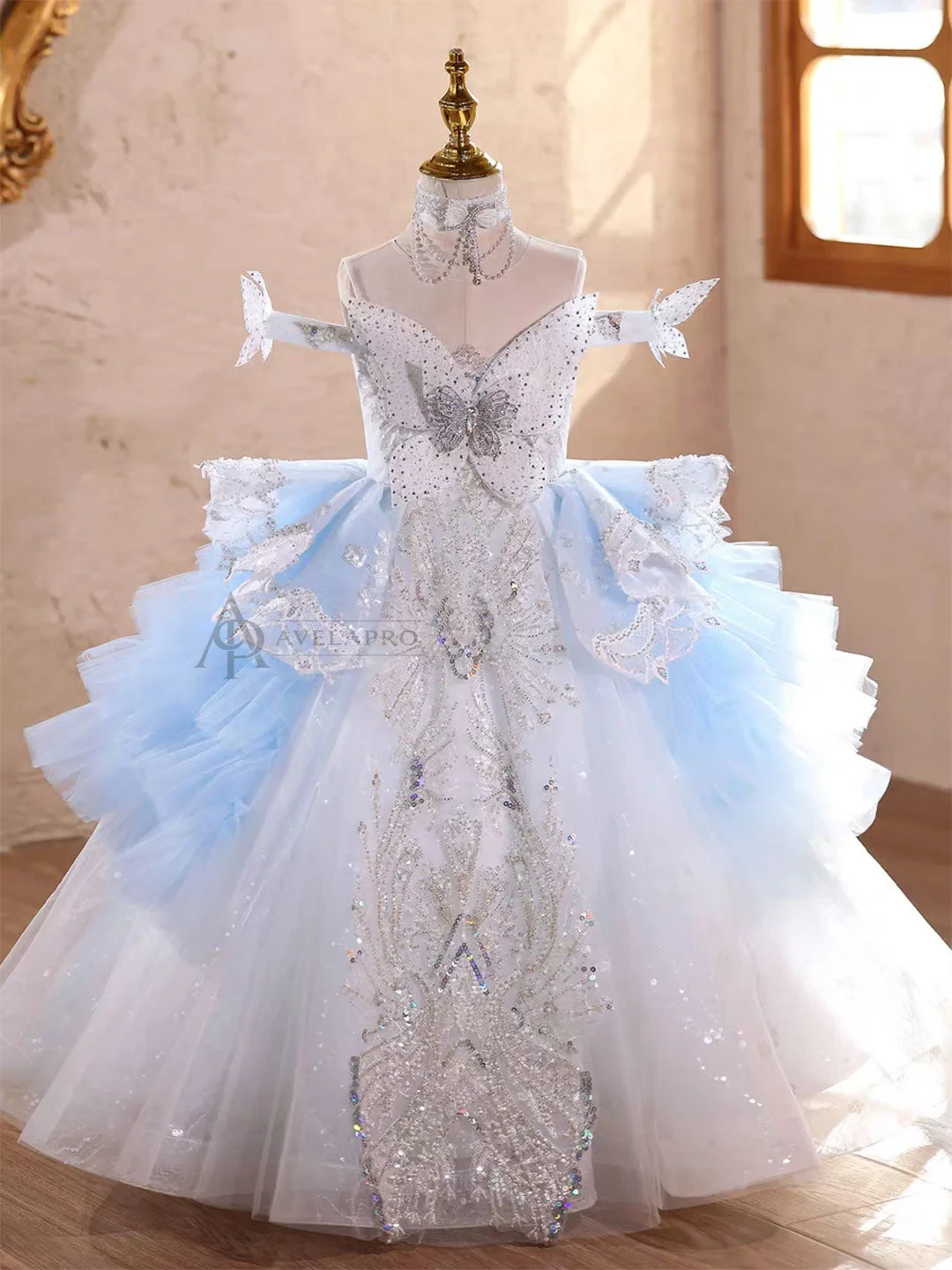 Blue Princess Girl Dress Beaded Birthday Pageant Party Gow