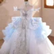 Blue Princess Girl Dress Beaded Birthday Pageant Party Gow