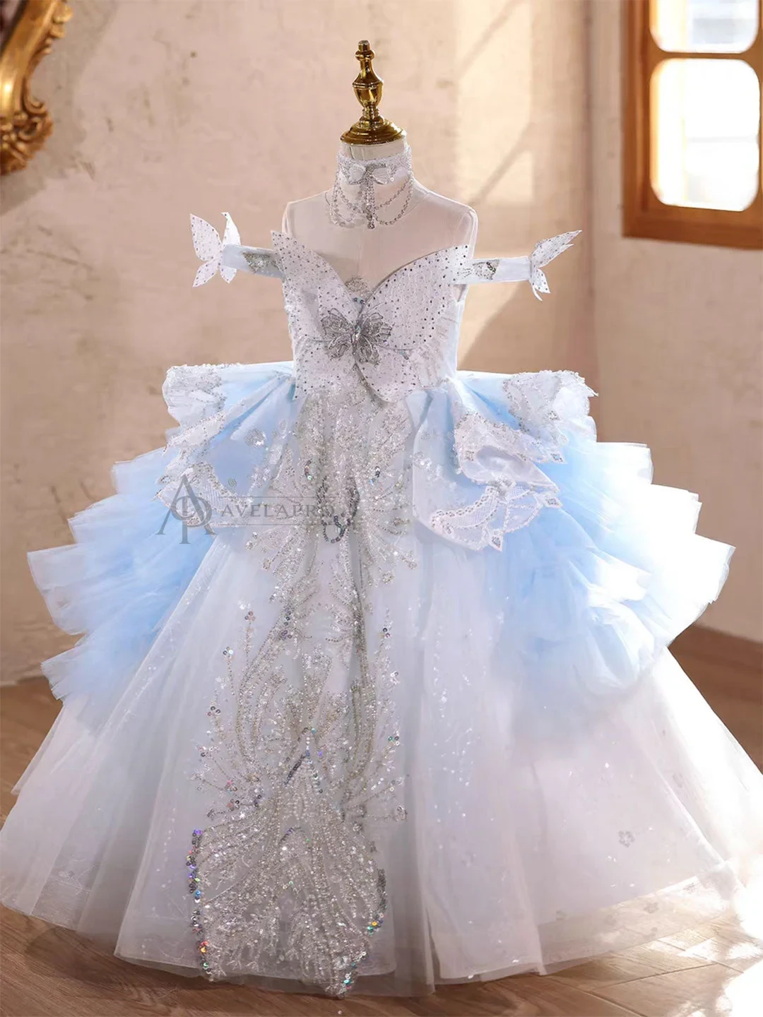 Blue Princess Girl Dress Beaded Birthday Pageant Party Gow
