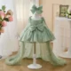 Bowed Lace Up Satin Flower Girl Dress With Trailing
