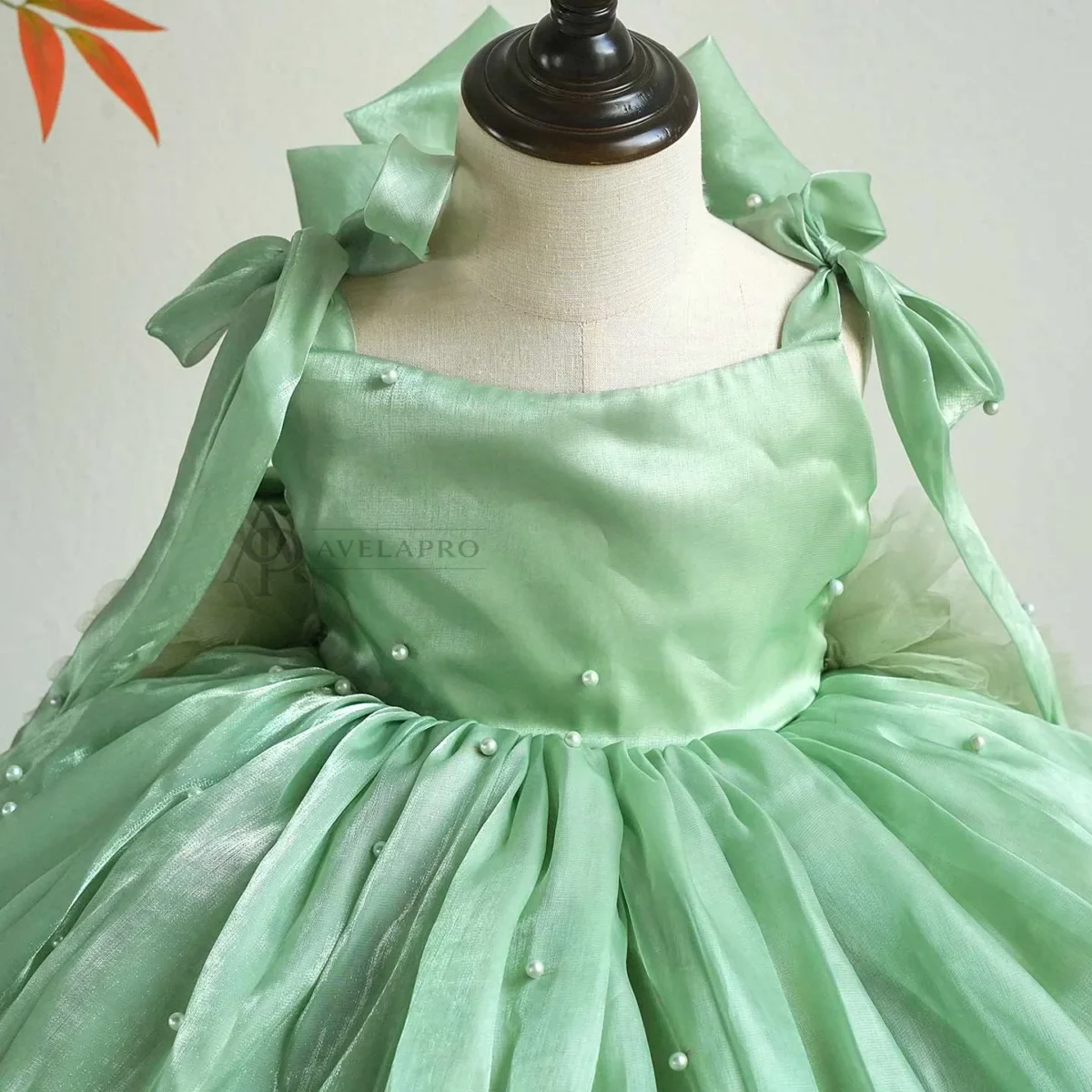 Bowed Lace Up Satin Flower Girl Dress With Trailing