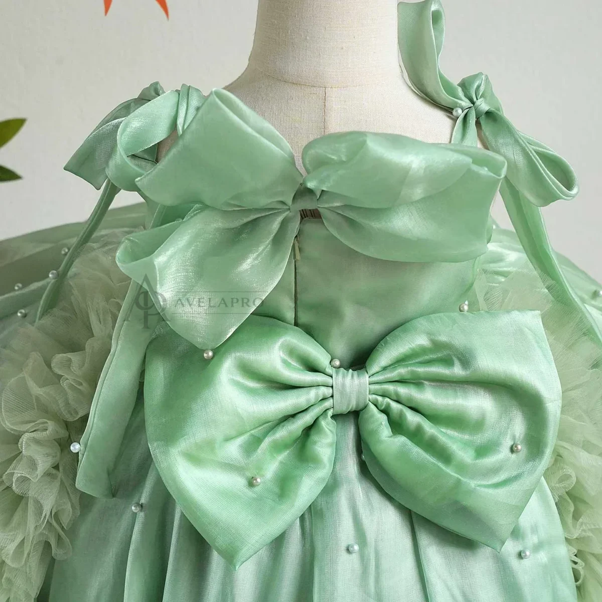Bowed Lace Up Satin Flower Girl Dress With Trailing
