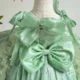 Bowed Lace Up Satin Flower Girl Dress With Trailing