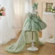 Bowed Lace Up Satin Flower Girl Dress With Trailing
