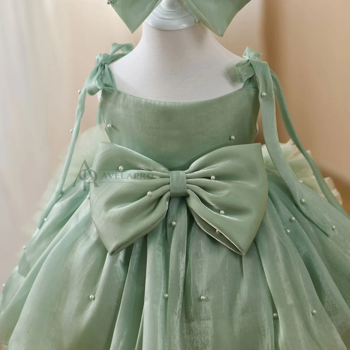 Bowed Lace Up Satin Flower Girl Dress With Trailing