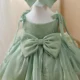 Bowed Lace Up Satin Flower Girl Dress With Trailing