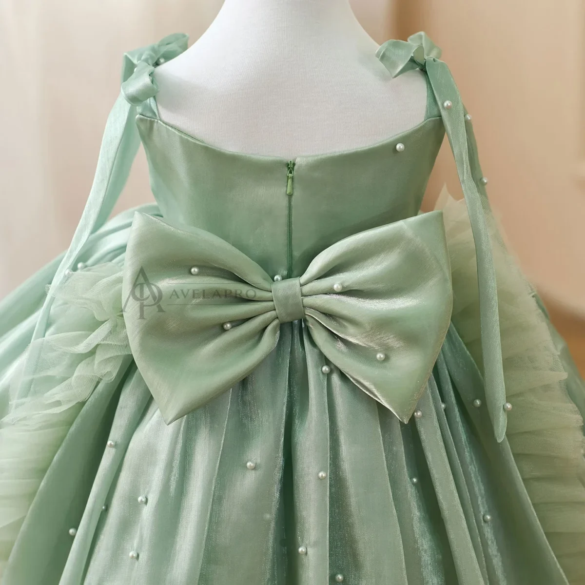 Bowed Lace Up Satin Flower Girl Dress With Trailing