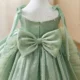 Bowed Lace Up Satin Flower Girl Dress With Trailing