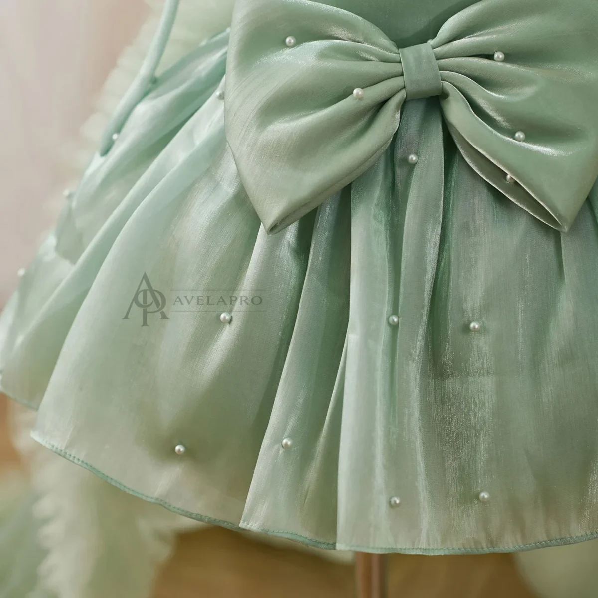 Bowed Lace Up Satin Flower Girl Dress With Trailing