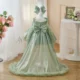 Bowed Lace Up Satin Flower Girl Dress With Trailing