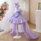 Bowed Lace Up Satin Flower Girl Dress With Trailing