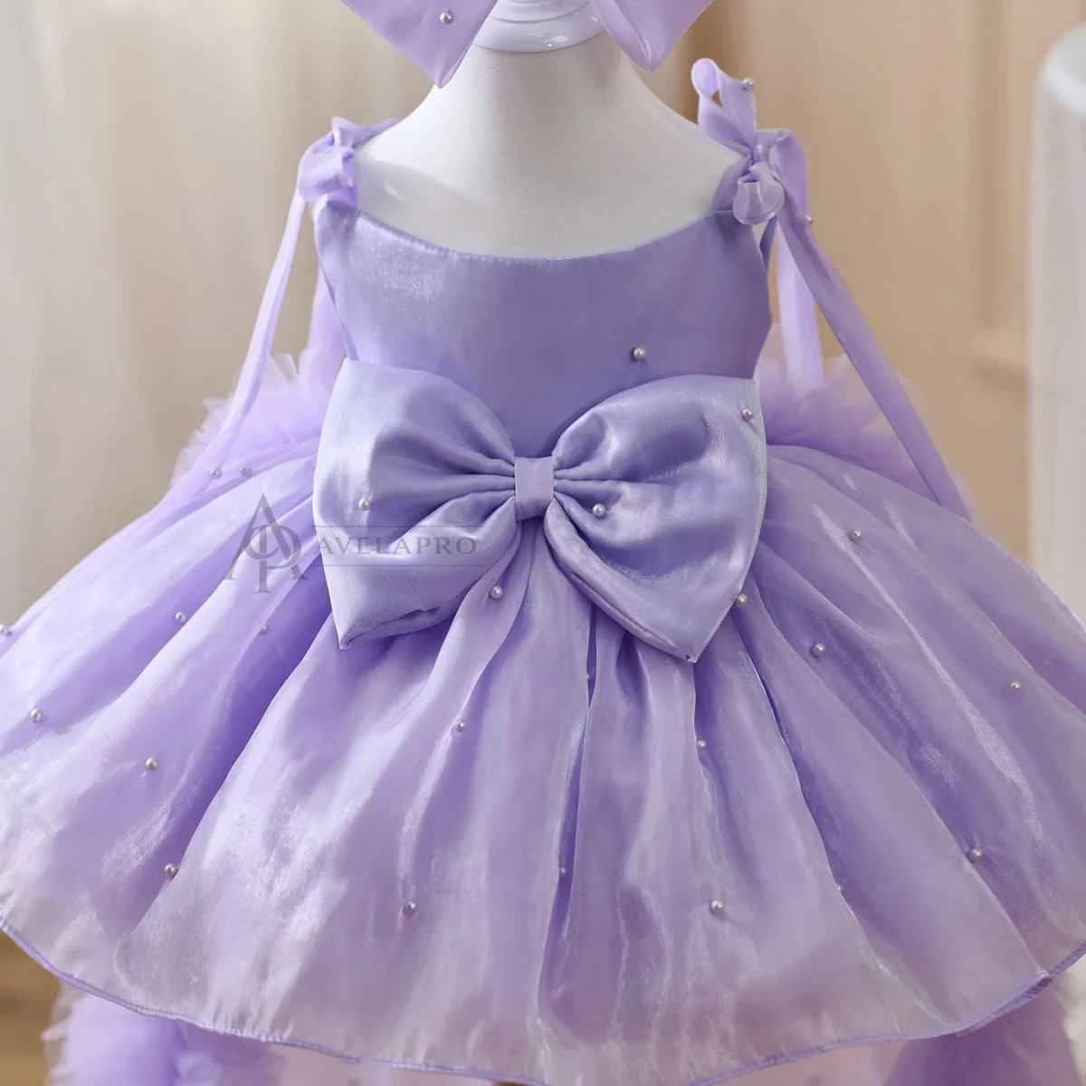 Bowed Lace Up Satin Flower Girl Dress With Trailing