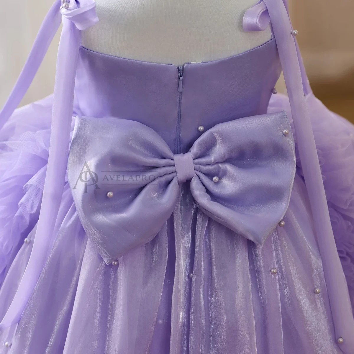 Bowed Lace Up Satin Flower Girl Dress With Trailing
