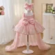 Bowed Lace Up Satin Flower Girl Dress With Trailing