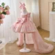 Bowed Lace Up Satin Flower Girl Dress With Trailing