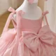 Bowed Lace Up Satin Flower Girl Dress With Trailing