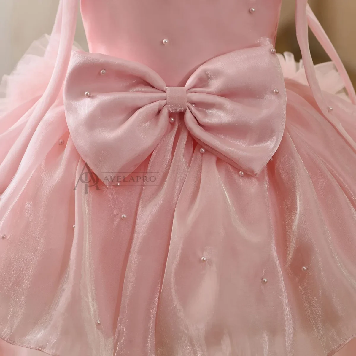 Bowed Lace Up Satin Flower Girl Dress With Trailing