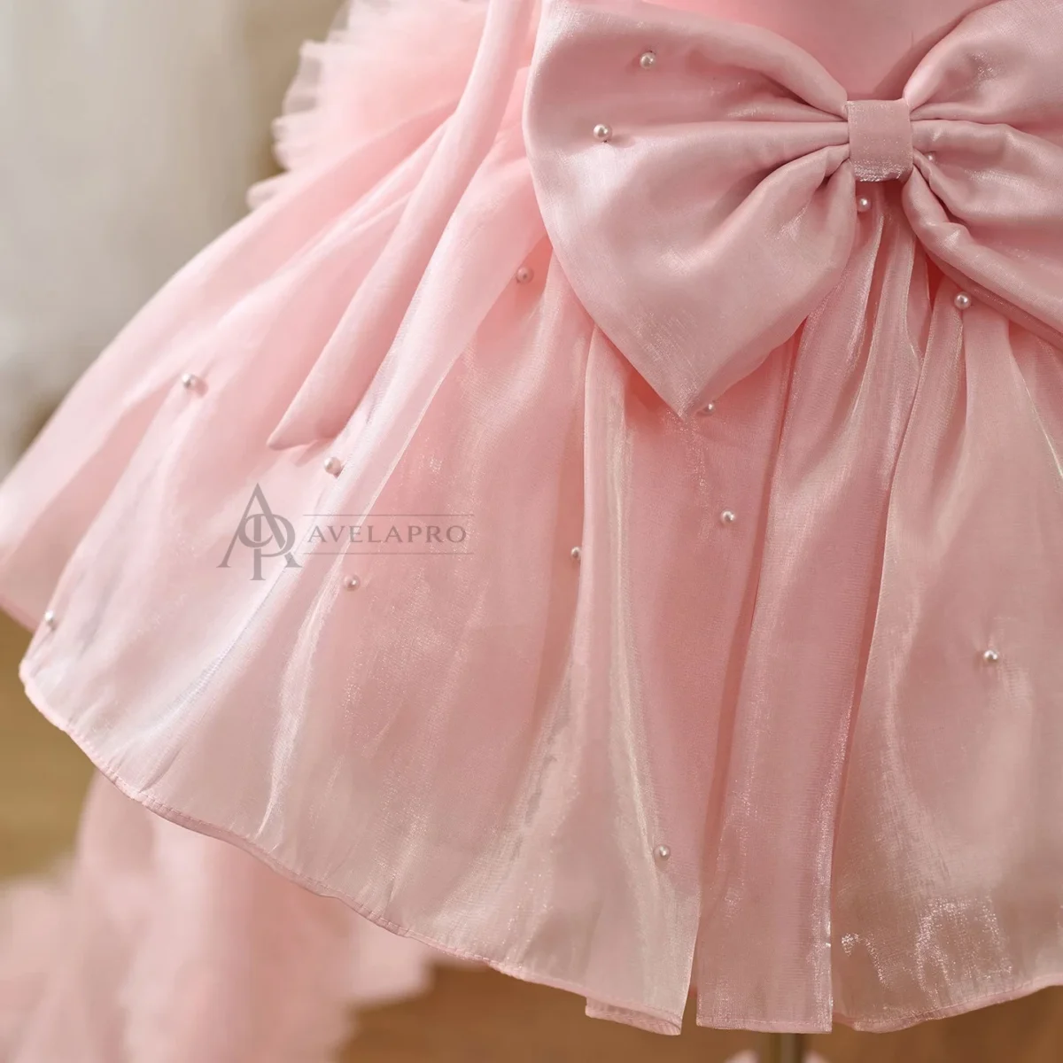 Bowed Lace Up Satin Flower Girl Dress With Trailing