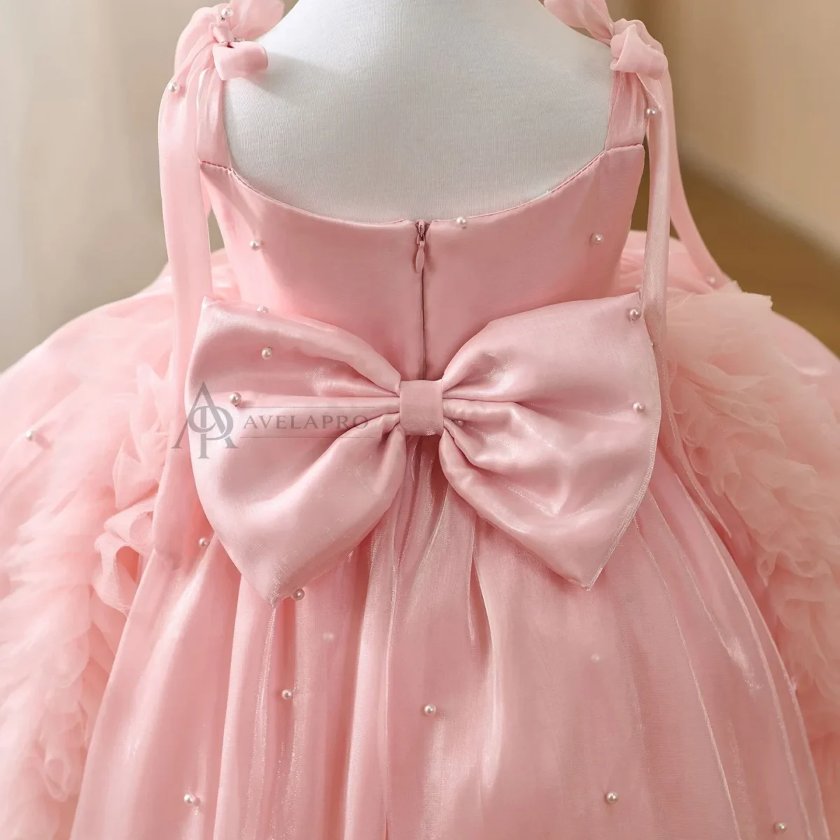 Bowed Lace Up Satin Flower Girl Dress With Trailing