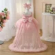 Bowed Lace Up Satin Flower Girl Dress With Trailing