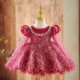 Burgundy Girl Dress Long Sleeve Toddler Kids 1st Birthday Gown