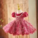 Burgundy Girl Dress Long Sleeve Toddler Kids 1st Birthday Gown