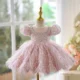 Burgundy Girl Dress Long Sleeve Toddler Kids 1st Birthday Gown