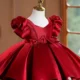 Burgundy Satin Girl Princess Dress Toddler Kids 1st Birthday Party Gown
