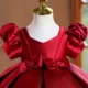 Burgundy Satin Girl Princess Dress Toddler Kids 1st Birthday Party Gown