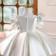 Burgundy Satin Girl Princess Dress Toddler Kids 1st Birthday Party Gown