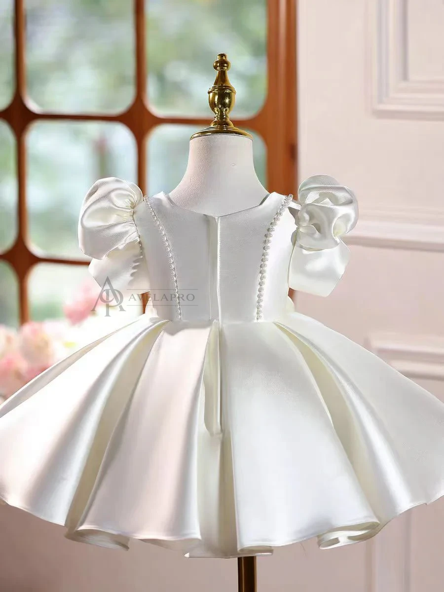 Burgundy Satin Girl Princess Dress Toddler Kids 1st Birthday Party Gown