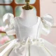 Burgundy Satin Girl Princess Dress Toddler Kids 1st Birthday Party Gown