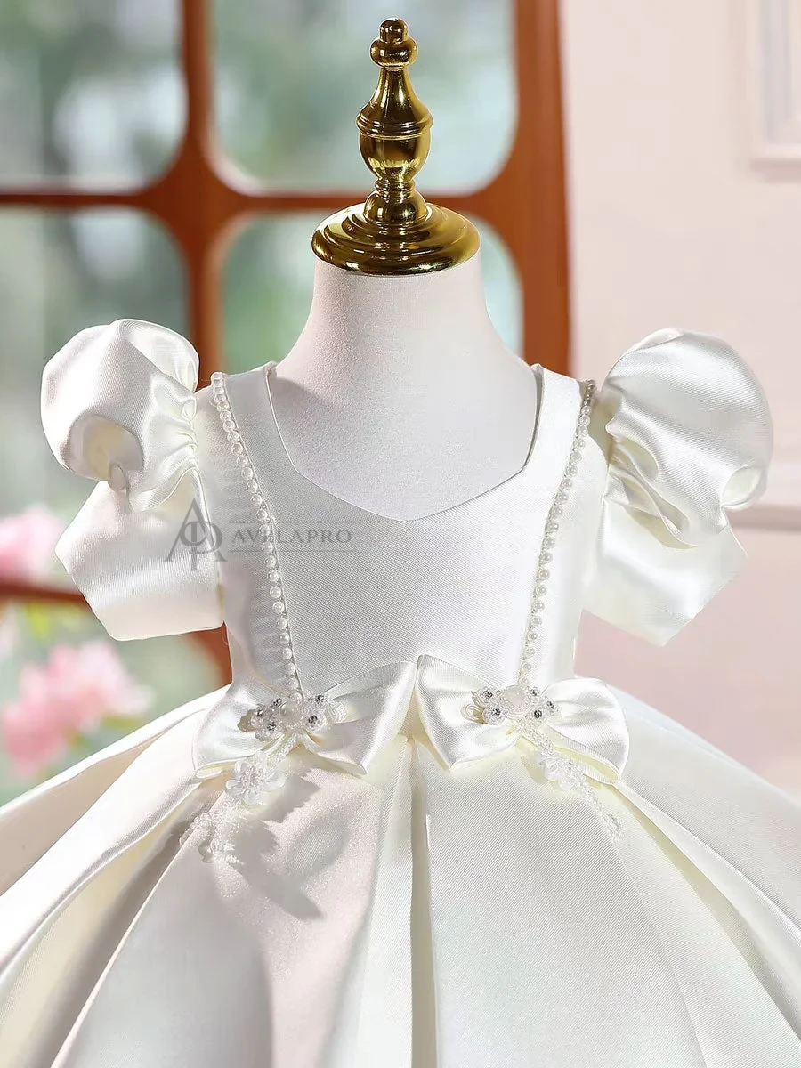 Burgundy Satin Girl Princess Dress Toddler Kids 1st Birthday Party Gown