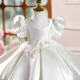 Burgundy Satin Girl Princess Dress Toddler Kids 1st Birthday Party Gown