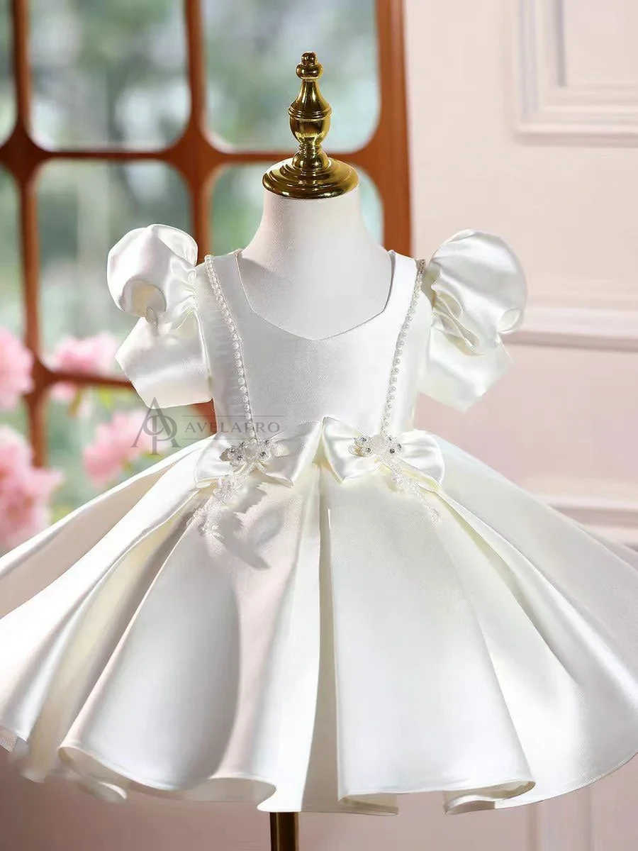 Burgundy Satin Girl Princess Dress Toddler Kids 1st Birthday Party Gown