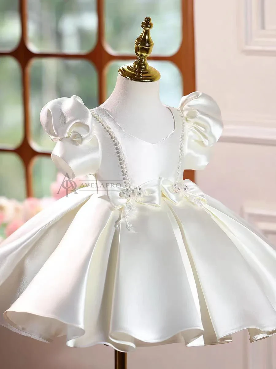 Burgundy Satin Girl Princess Dress Toddler Kids 1st Birthday Party Gown