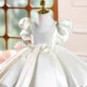 Burgundy Satin Girl Princess Dress Toddler Kids 1st Birthday Party Gown