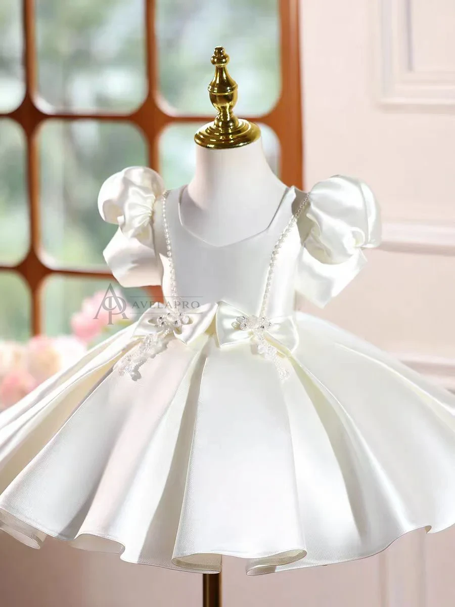Burgundy Satin Girl Princess Dress Toddler Kids 1st Birthday Party Gown