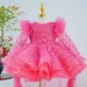 Butterfly Applique Flower Baby Girl Dress With Trailing