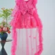 Butterfly Applique Flower Baby Girl Dress With Trailing