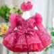 Butterfly Applique Flower Baby Girl Dress With Trailing
