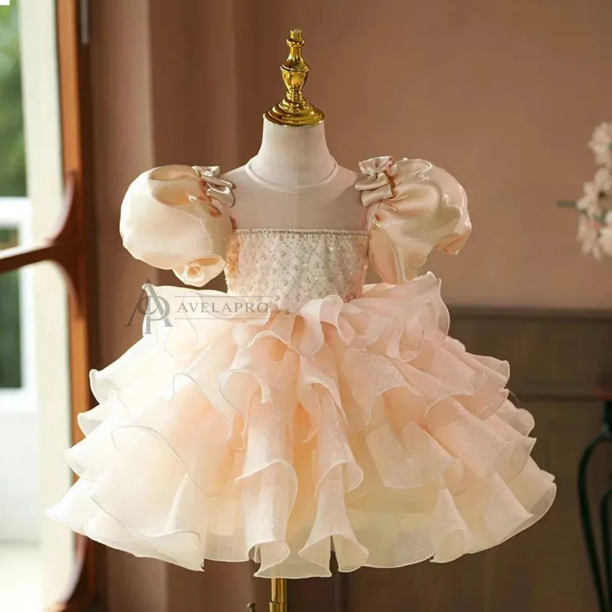 Champagne Flower Girl Dress Kids Wedding Birthday Party Holida