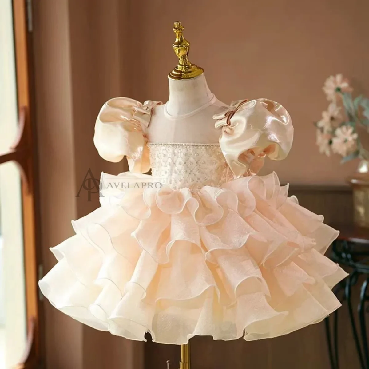 Champagne Flower Girl Dress Kids Wedding Birthday Party Holida