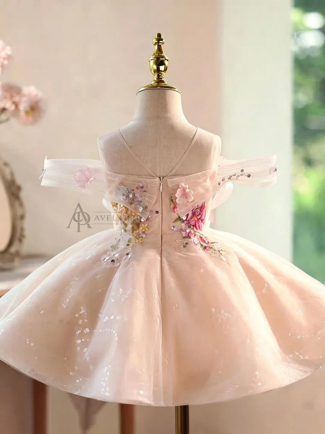 Champagne Flower Girl Dress for Girls Butterfly Applique Tulle Party Dress for Party