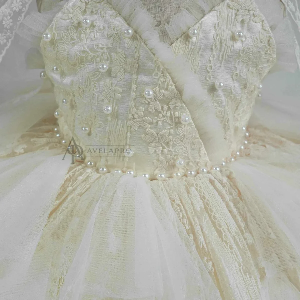 Champagne Flower Girl Dress for Girls Floral Embroidery Tulle Ball Gown for Wedding