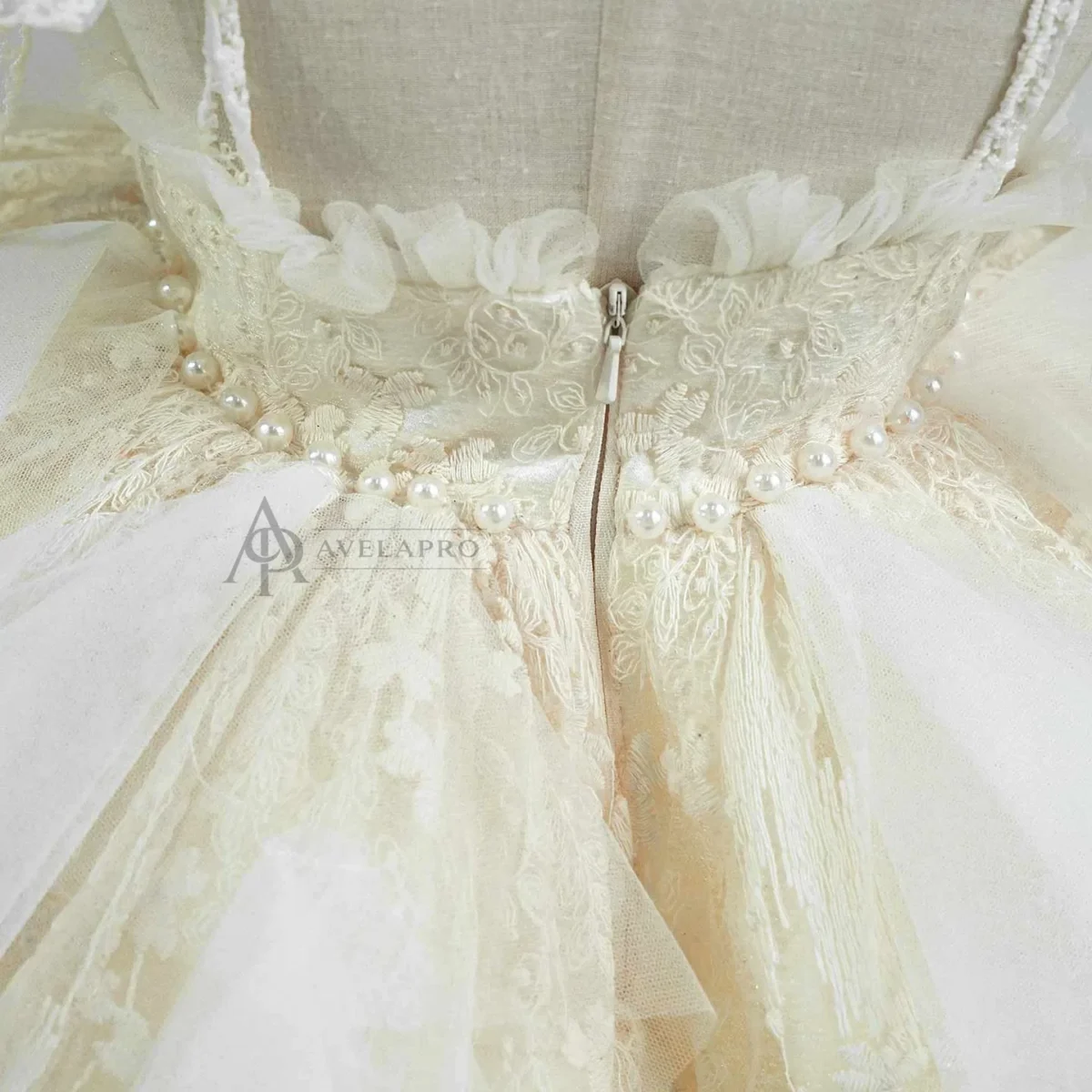 Champagne Flower Girl Dress for Girls Floral Embroidery Tulle Ball Gown for Wedding
