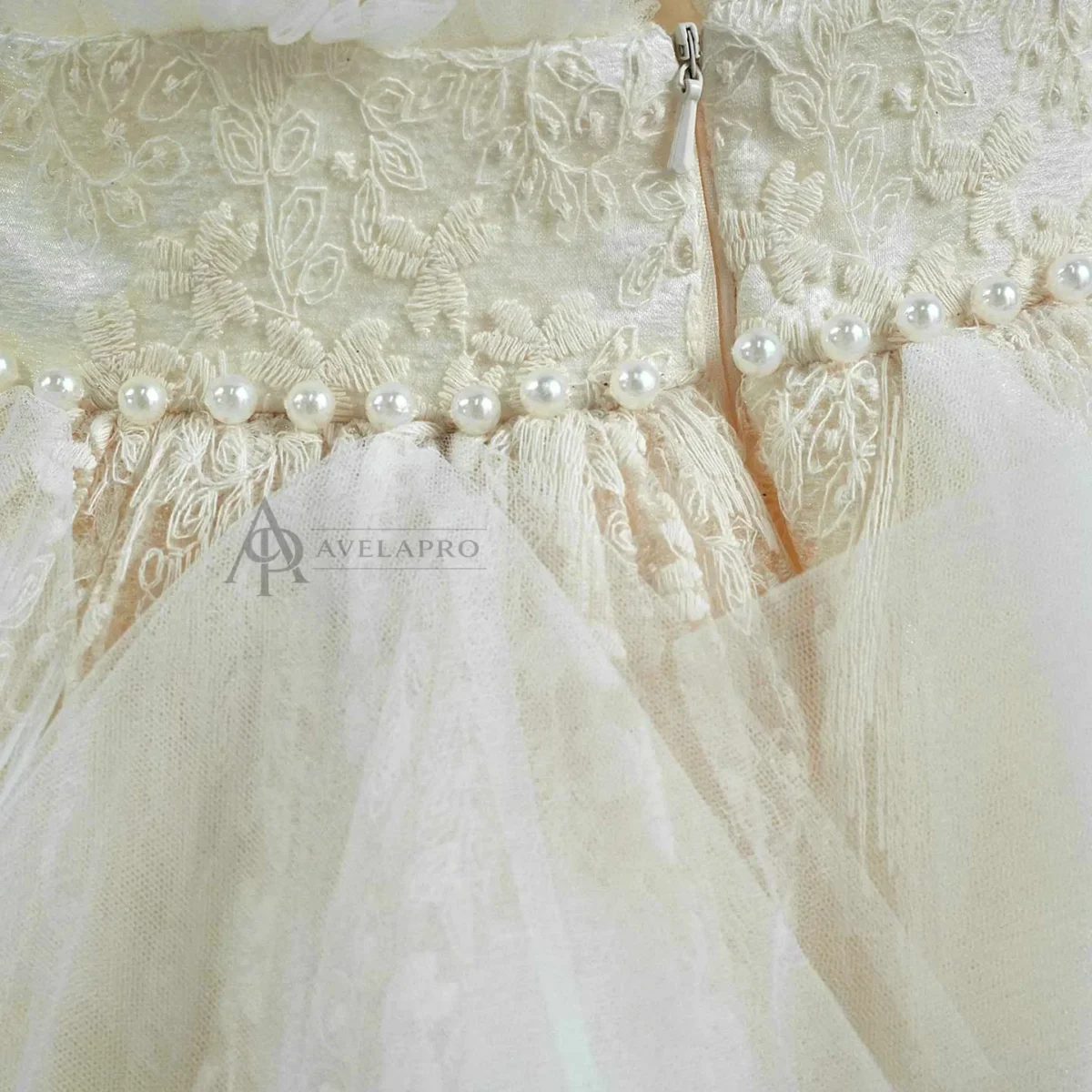Champagne Flower Girl Dress for Girls Floral Embroidery Tulle Ball Gown for Wedding