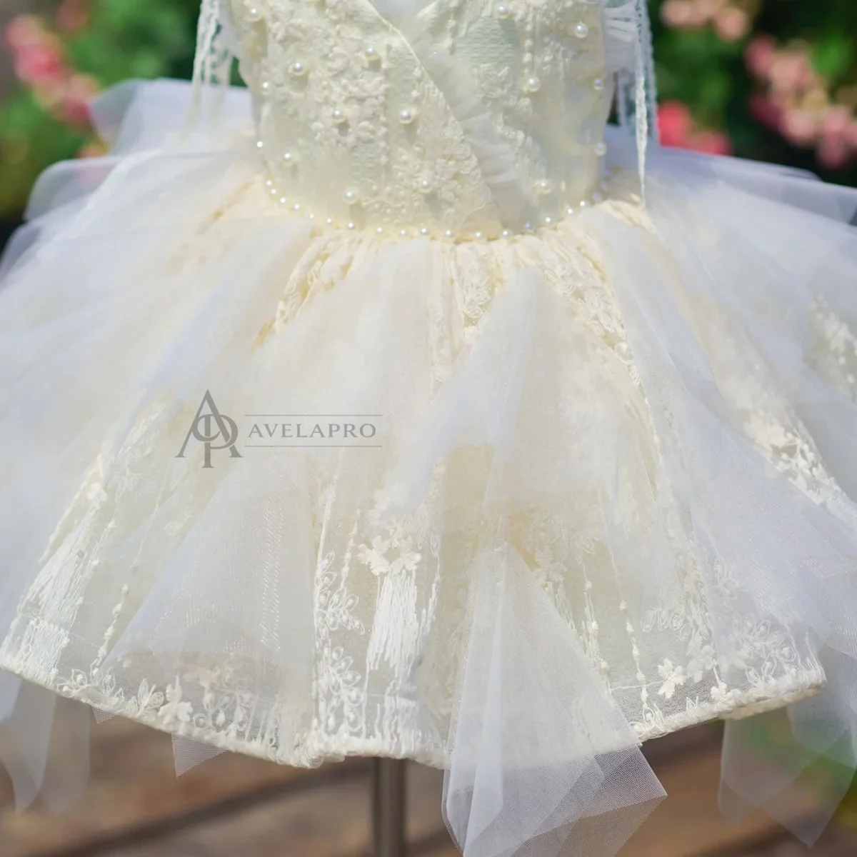 Champagne Flower Girl Dress for Girls Floral Embroidery Tulle Ball Gown for Wedding